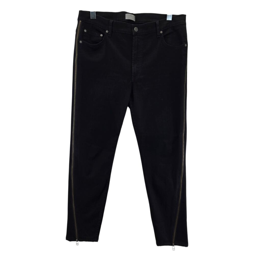 Boyish Jeans Womens 32 Black Riley Grease Cropped‎ Side Seam Zippers High Rise
